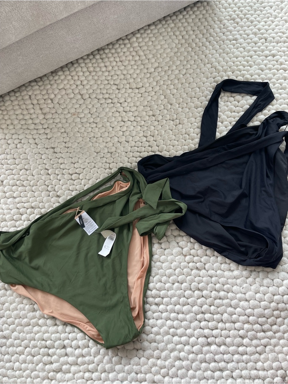 J Crew Two Solid High-Waist Bikini Bottoms - Black & Olive - Picture 4 of 4